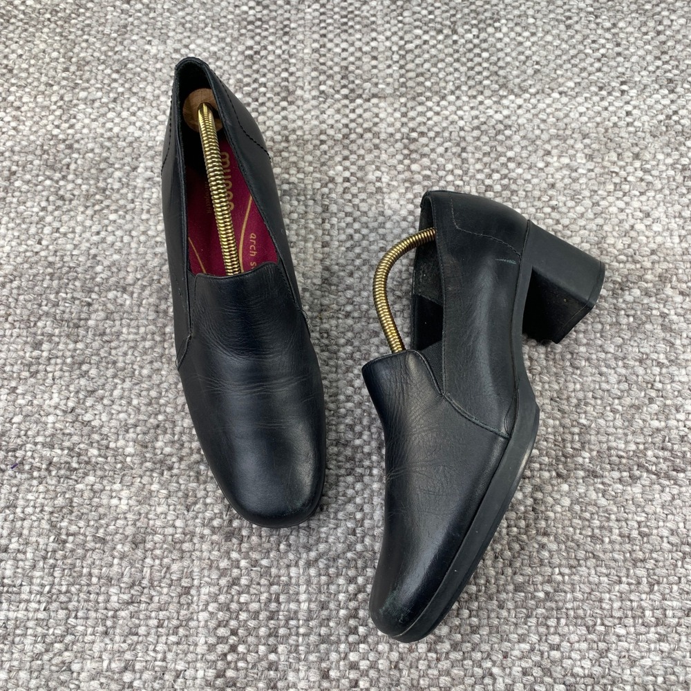 Munro Block Heel Pumps Womens 7.5 SS Black Leather Square Toe Slip On Comfort